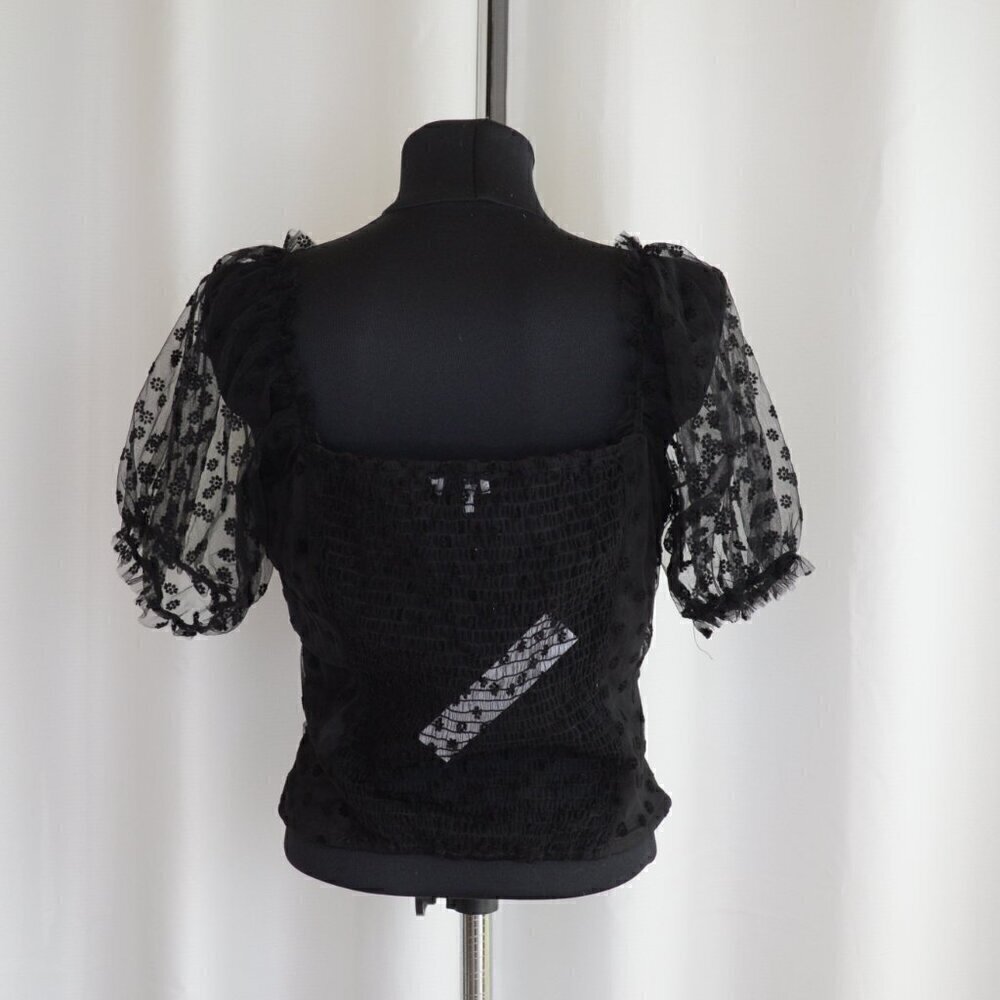 NWT Puff Sheer Sleeve Black Crop Top Sz L - Picture 2 of 6